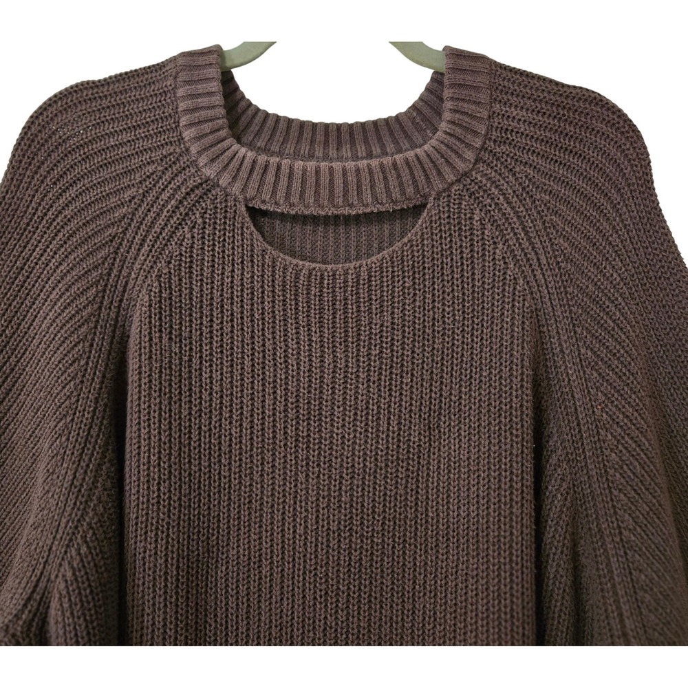 Pact Organic Cotton Shaker Stitch Cutout Sweater Brown XL Raglan Balloon Sleeve - Picture 3 of 8